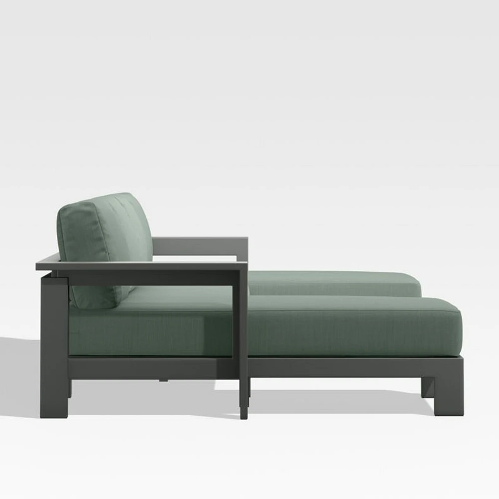 Walker Metal Double-Chaise Outdoor Sectional Sofa with Canvas Spa Blue Sunbrella ® Cushions