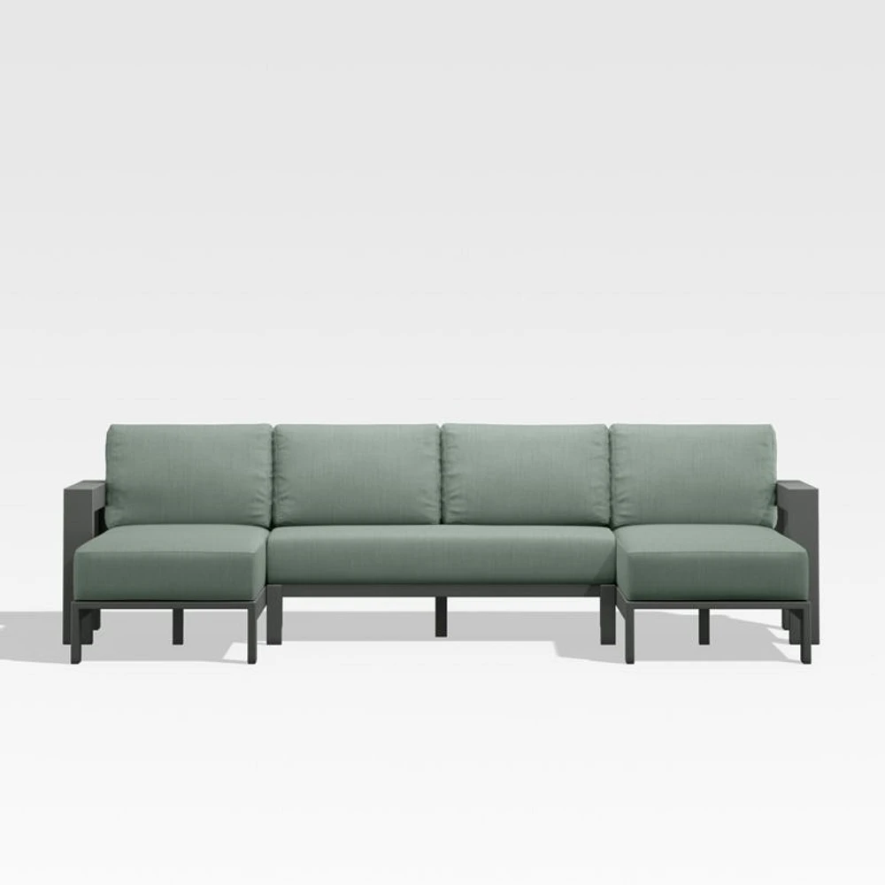 Walker Metal Double-Chaise Outdoor Sectional Sofa with Canvas Spa Blue Sunbrella ® Cushions