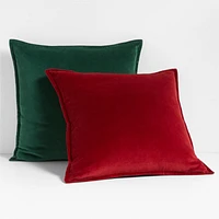 Green 20"x20" Washed Organic Cotton Velvet Throw Pillow with Feather Insert
