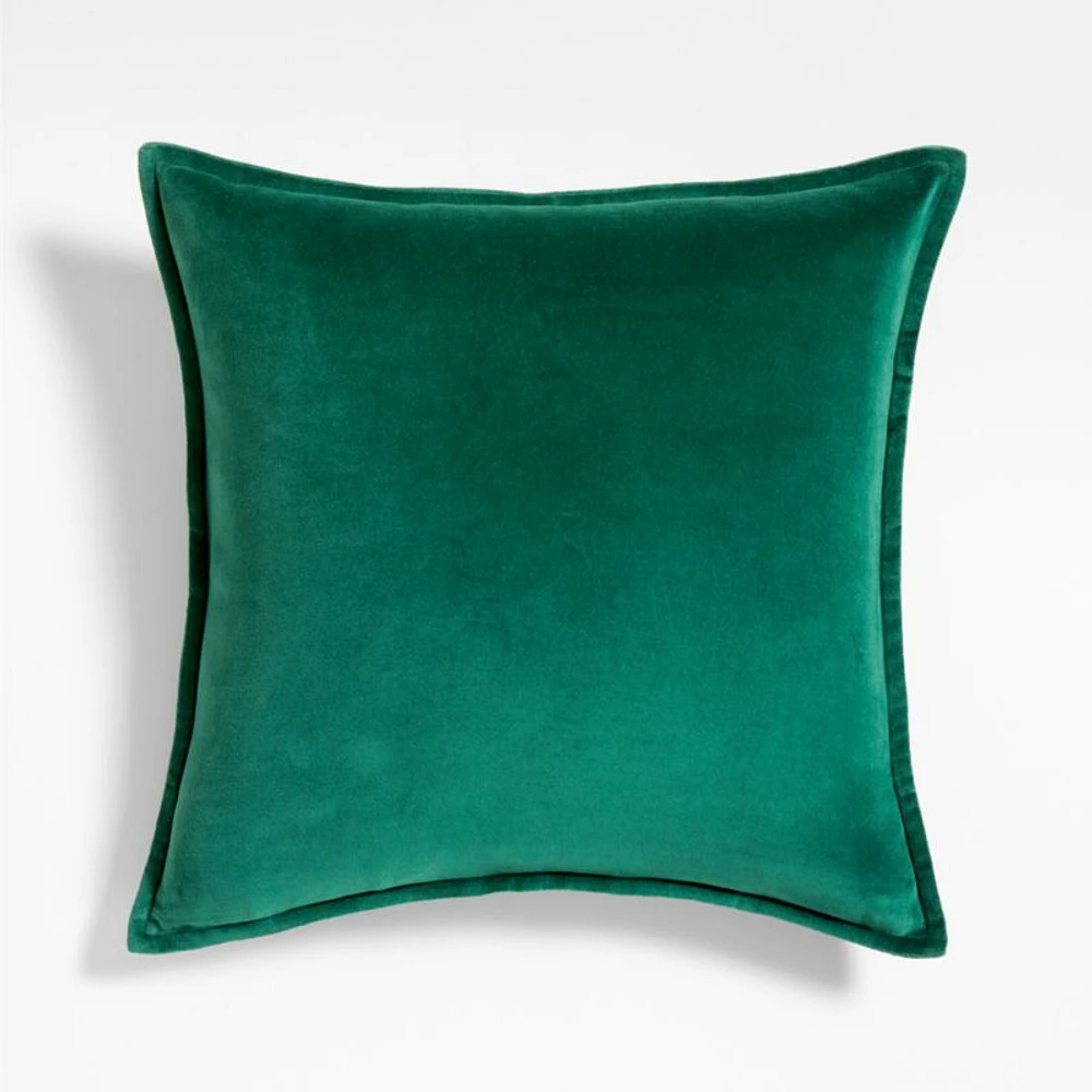 Green 20"x20" Washed Organic Cotton Velvet Throw Pillow with Feather Insert