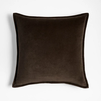 Deep Brown 20x20 Washed Organic Cotton Velvet Throw Pillow Cover