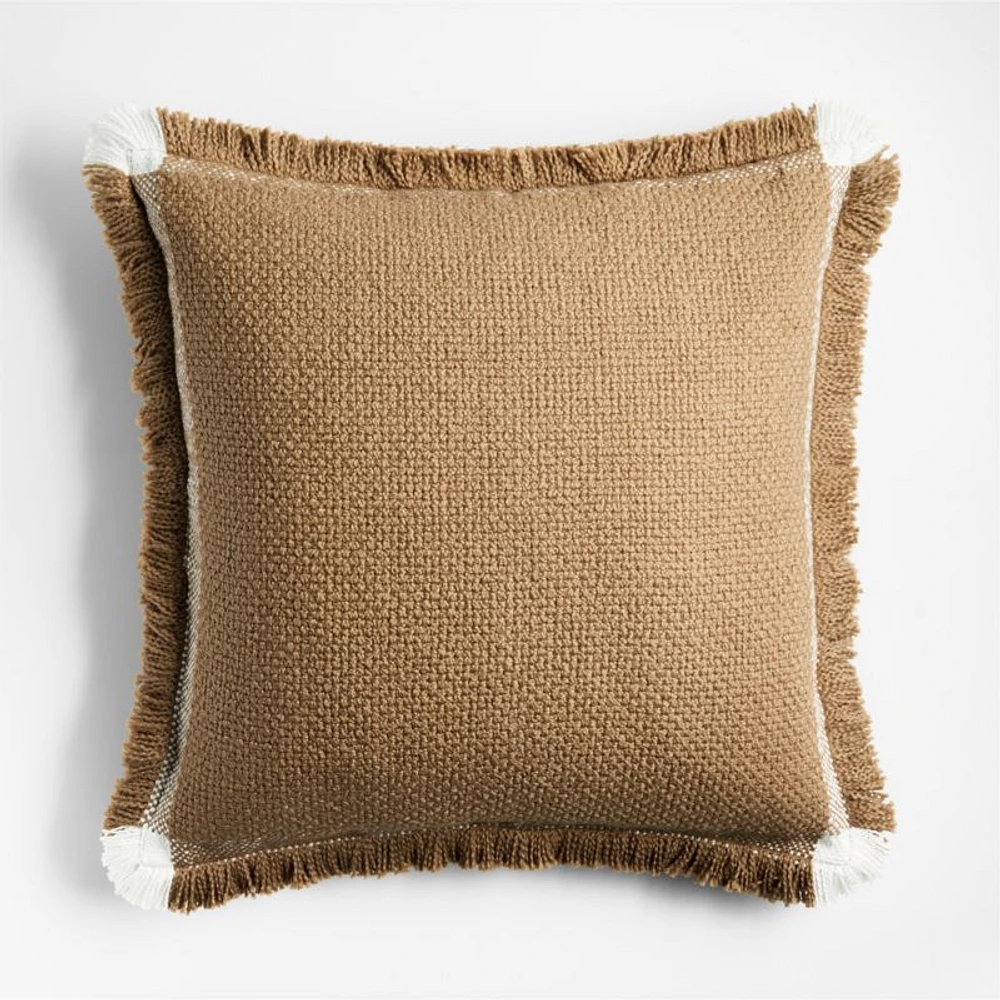 Weekend Camel Brown Organic Cotton Stripe 23x23 Throw Pillow Cover