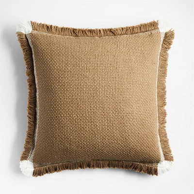 Weekend Camel Brown Organic Cotton Stripe 23x23 Throw Pillow Cover