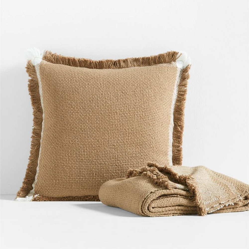 Weekend Camel Brown Organic Cotton Stripe 23x23 Throw Pillow Cover