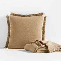 Weekend Camel Brown Organic Cotton Stripe 23x23 Throw Pillow Cover