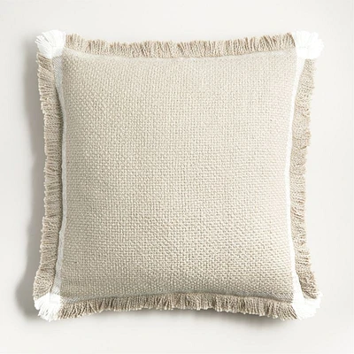 Weekend Sand Beige Organic Cotton Stripe 23x23 Throw Pillow Cover