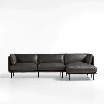 Wells Charcoal Leather 2-Piece Chaise Sectional Sofa