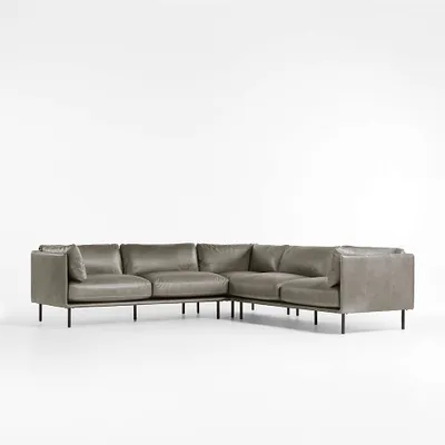 Wells Stone Leather 3-Piece L-Shaped Sectional Sofa