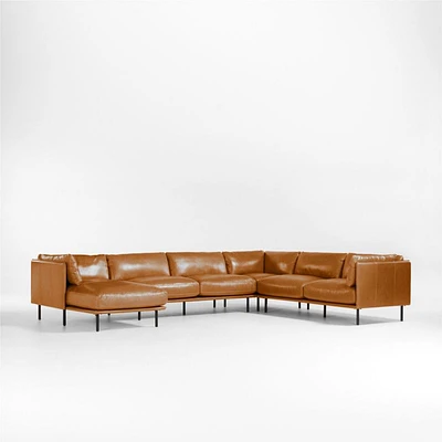 Wells Cayenne Leather 4-Piece U-Shaped Sectional Sofa