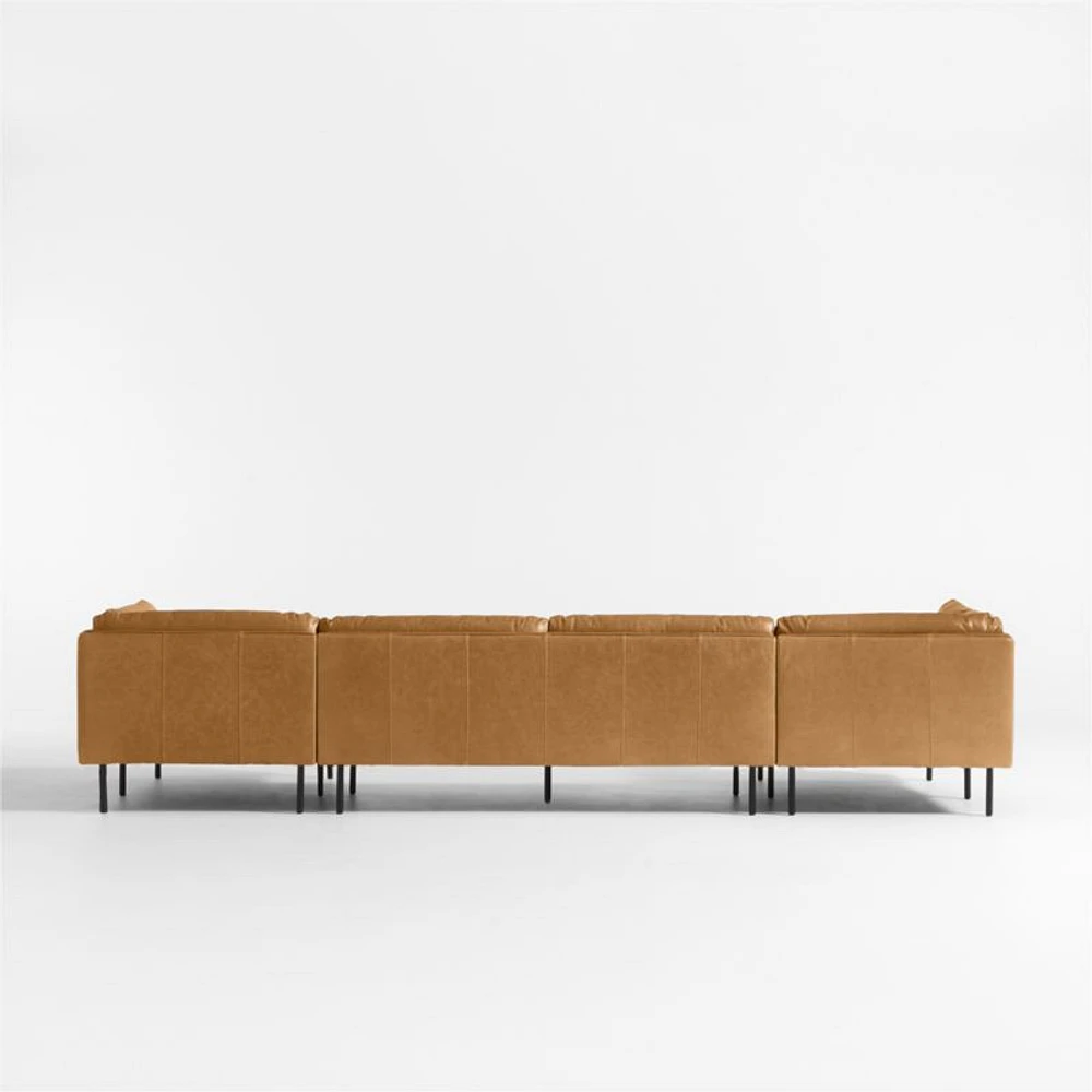 Wells Leather 3-Piece Double-Chaise Sectional Sofa