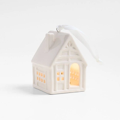 White Ceramic Cottage Christmas Ornament
