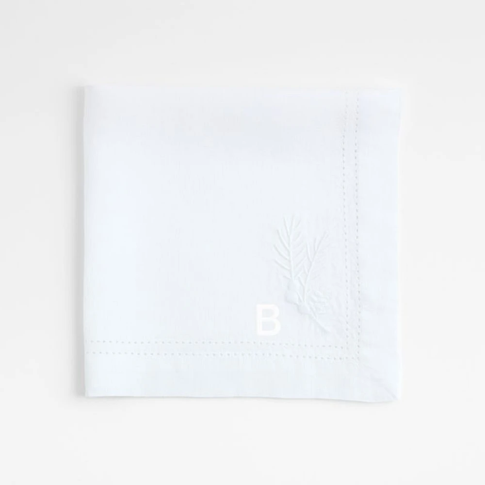 White Embroidered Pinecone EUROPEAN FLAX ™-Certified Linen Dinner Napkin