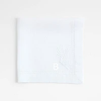 White Embroidered Pinecone EUROPEAN FLAX ™-Certified Linen Dinner Napkin