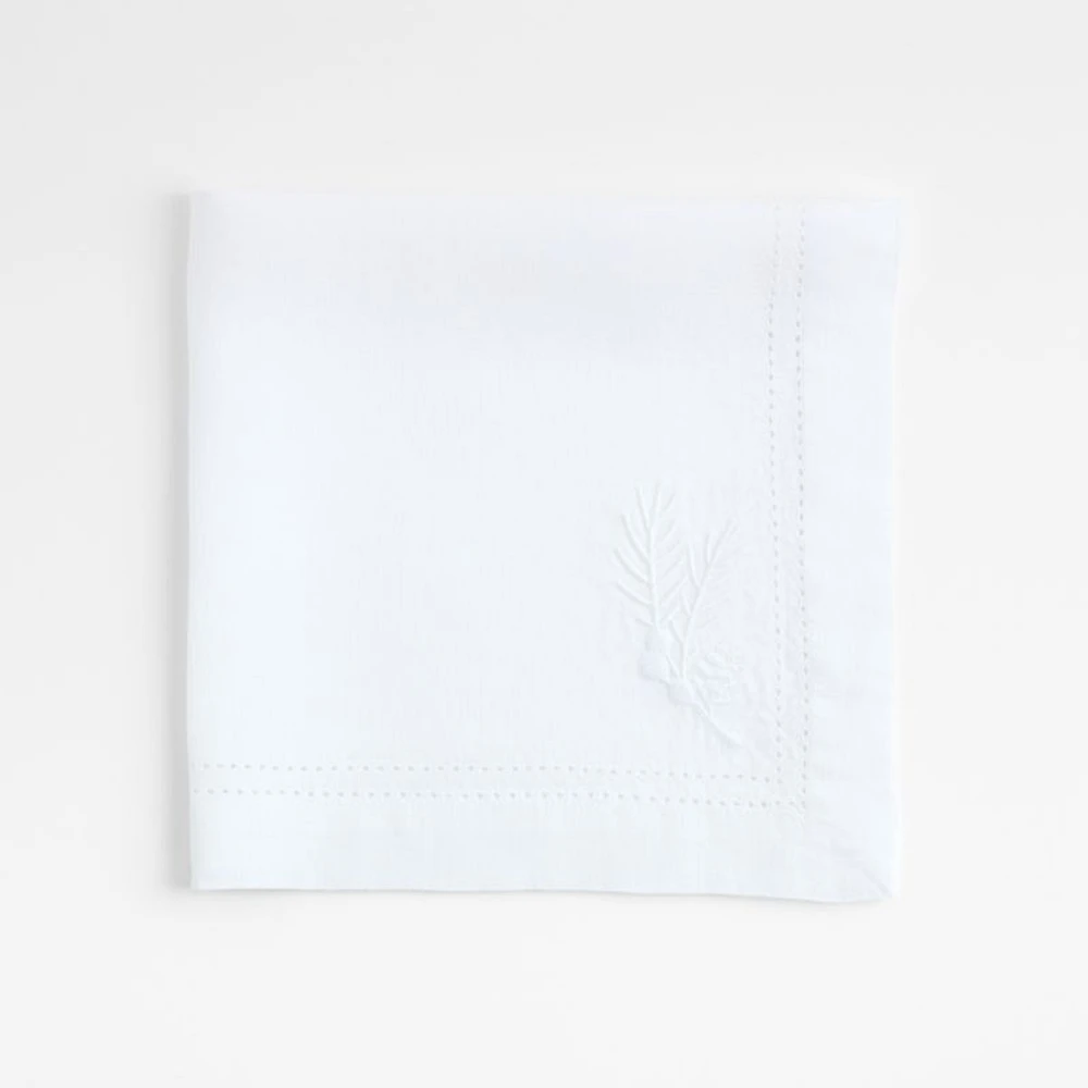 White Embroidered Pinecone EUROPEAN FLAX ™-Certified Linen Dinner Napkin