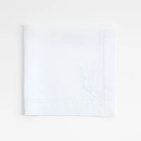 White Embroidered Pinecone EUROPEAN FLAX ™-Certified Linen Dinner Napkin