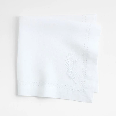 White Embroidered Pinecone EUROPEAN FLAX ™-Certified Linen Dinner Napkin