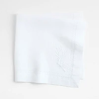 White Embroidered Pinecone EUROPEAN FLAX ™-Certified Linen Dinner Napkin