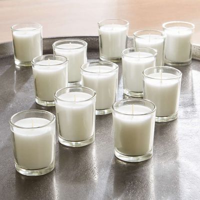White Glass Votive Candles, Set of 12
