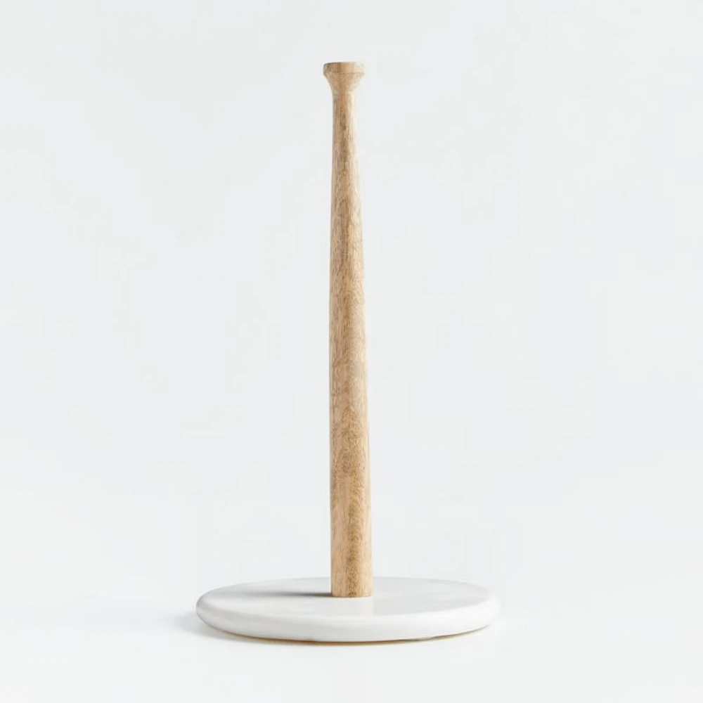 White Marble and Wood Paper Towel Holder