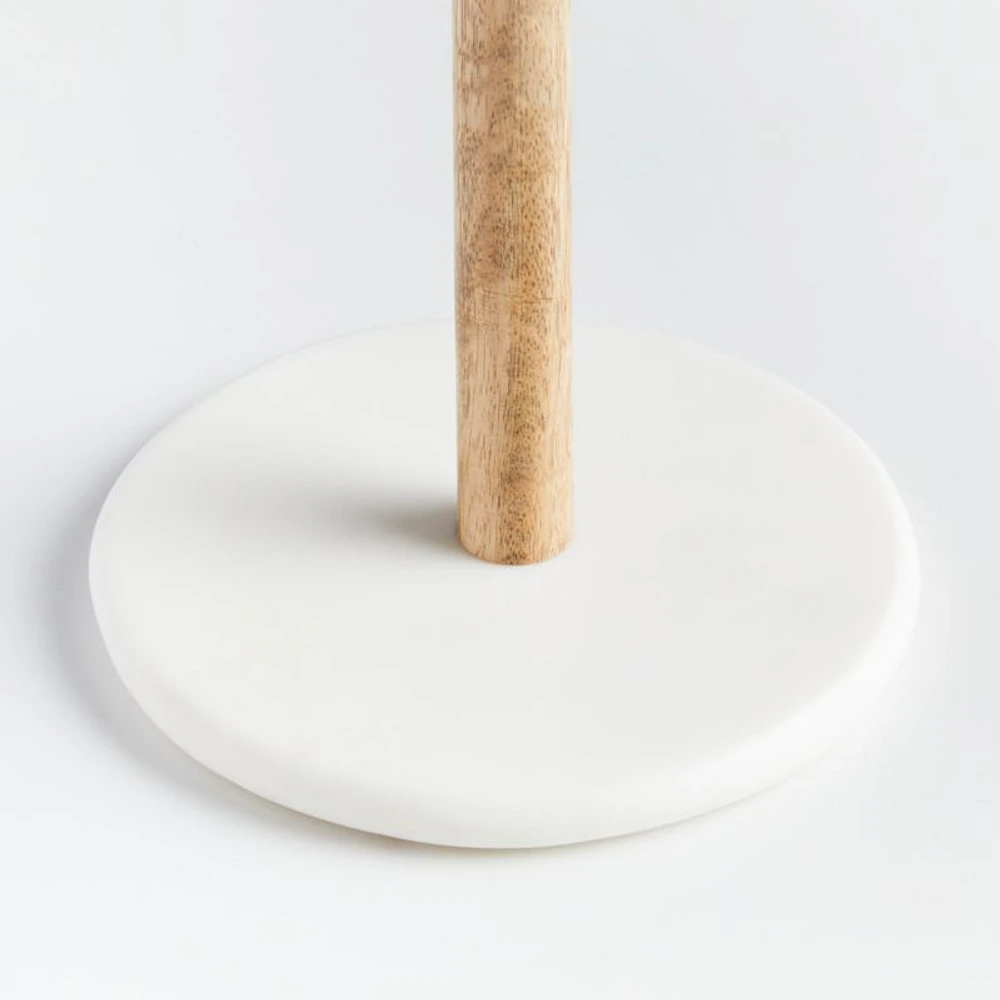 White Marble and Wood Paper Towel Holder