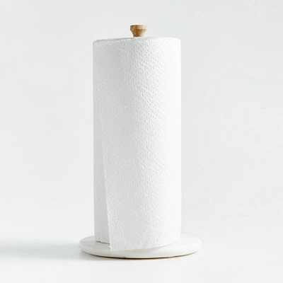 White Marble and Wood Paper Towel Holder