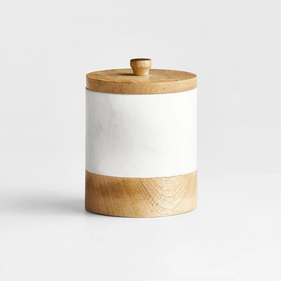 White Marble Canister with Wood Lid