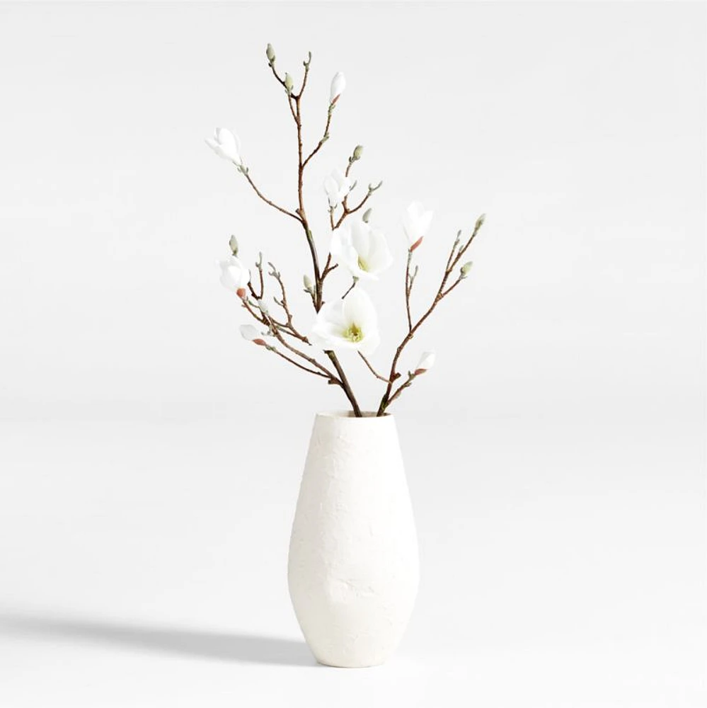 Faux Magnolia Branch Arrangement in White Textured Ceramic Vase 17"