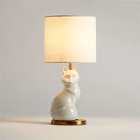 White Crackled Ceramic Woodland Fox Kids Table Lamp