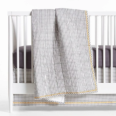 Grey Windowpane Plaid Organic Cotton Baby Crib Quilt
