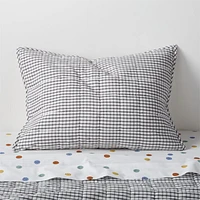 Kids Grey Windowpane Plaid Cotton Pillow Sham