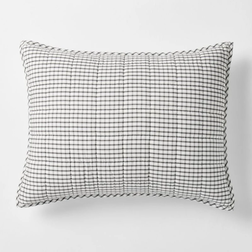 Kids Grey Windowpane Plaid Cotton Pillow Sham