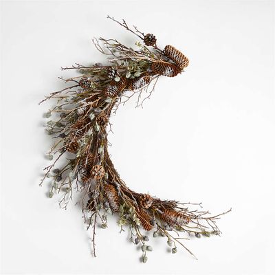 Faux Winter Frost Half-Moon Pinecone Wreath 28"