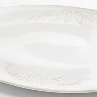 Winter Pinecone Oval White Stoneware Platter