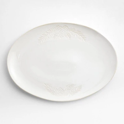 Winter Pinecone Oval White Stoneware Platter