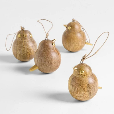 Wood & Brass Bird Christmas Ornaments, Set of 4