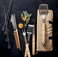 Wood-Handled 9-Piece Barbecue Tool Set