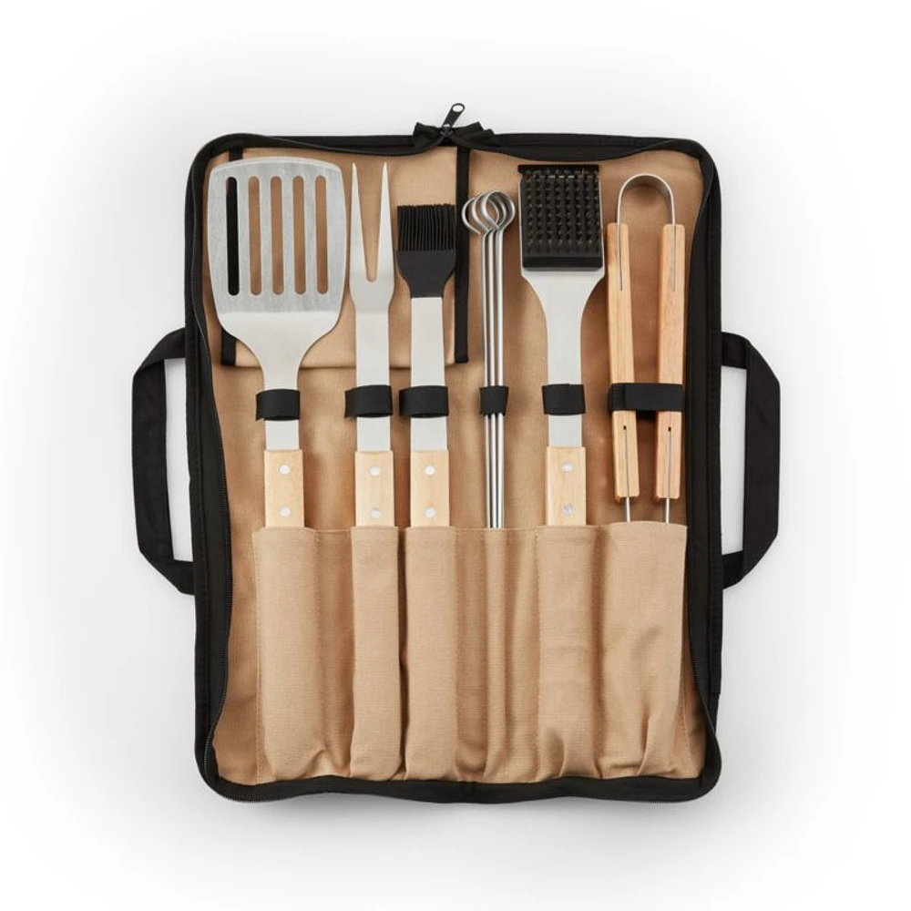 Wood-Handled 9-Piece Barbecue Tool Set