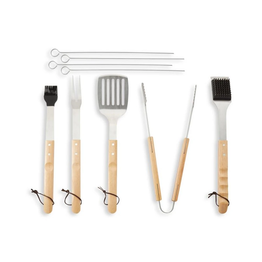 Wood-Handled 9-Piece Barbecue Tool Set