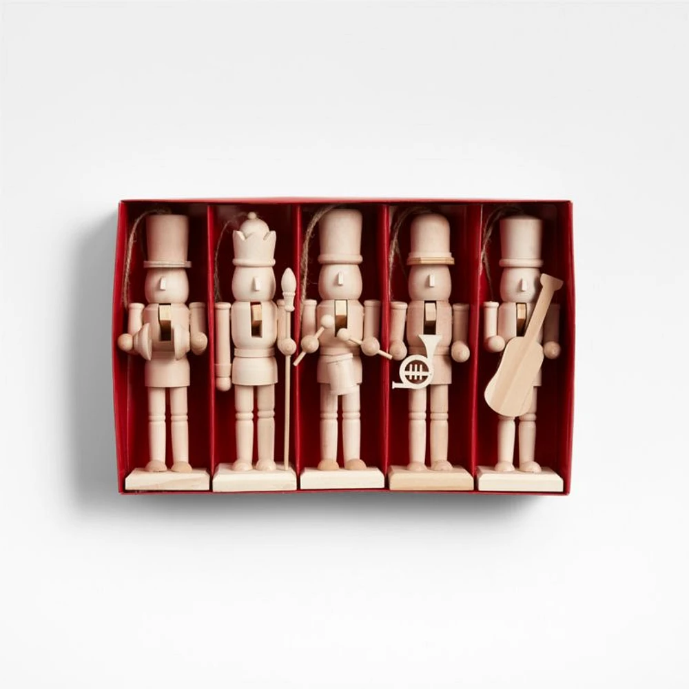 Wood Nutcracker Christmas Tree Ornaments, Set of 5