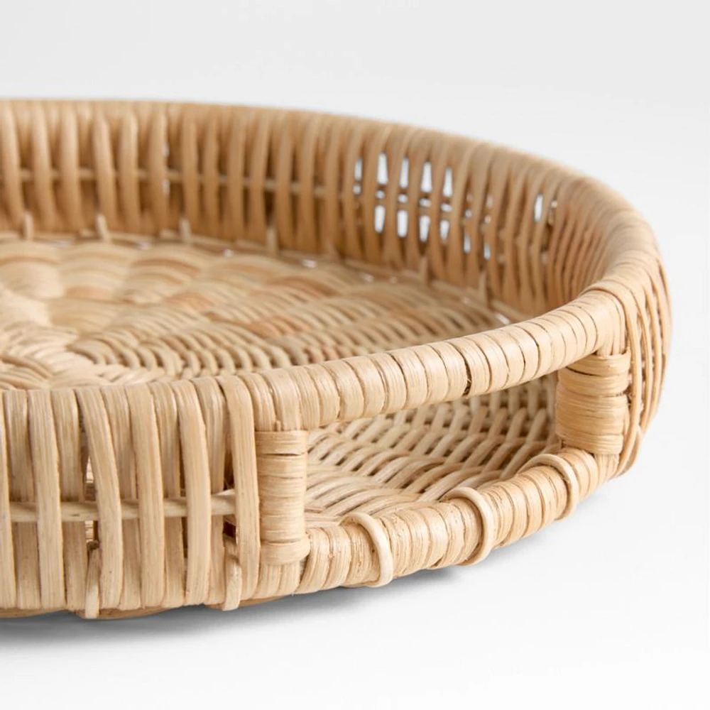 Woven Wicker 15" Round Tray with Handles