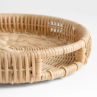 Woven Wicker 15" Round Tray with Handles
