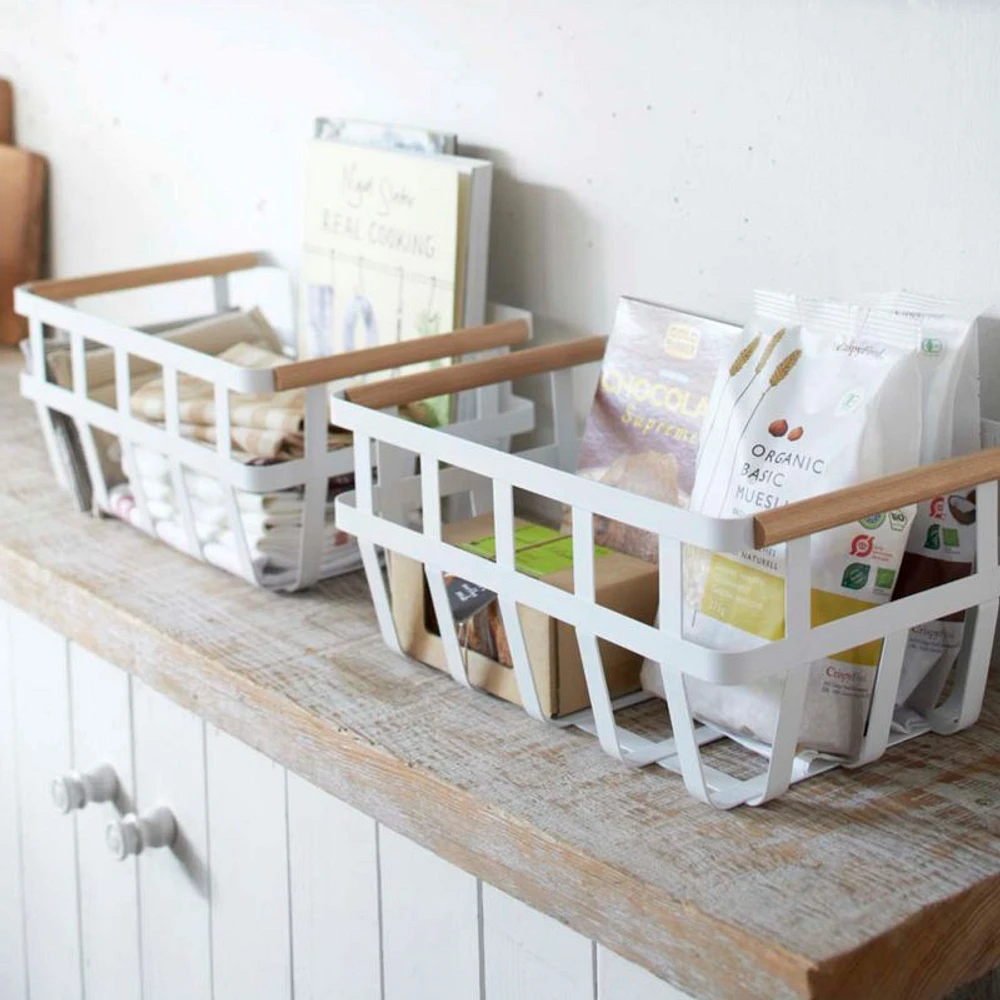 Yamazaki Tosca White Dual-Handle Storage Basket