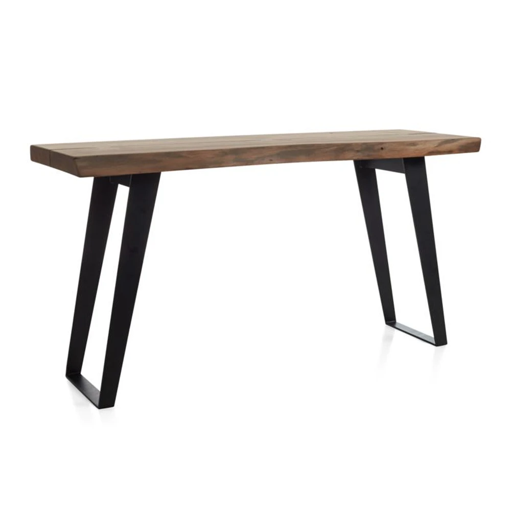 Yukon 57" Rectangular Warm Acacia Live Edge Solid Wood and Metal Console Table
