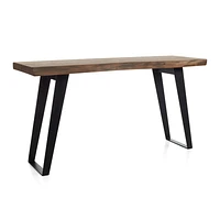 Yukon 57" Rectangular Warm Acacia Live Edge Solid Wood and Metal Console Table
