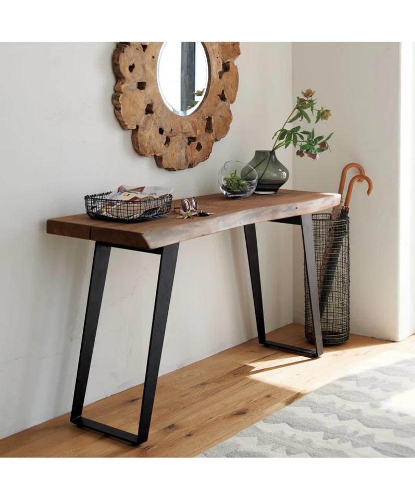 Yukon 57" Rectangular Warm Acacia Live Edge Solid Wood and Metal Console Table