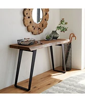 Yukon 57" Rectangular Warm Acacia Live Edge Solid Wood and Metal Console Table