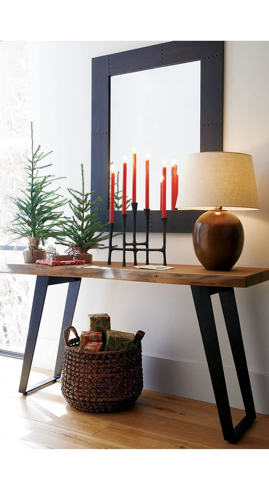 Yukon 57" Rectangular Warm Acacia Live Edge Solid Wood and Metal Console Table
