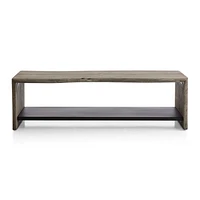 Yukon Weathered Grey Live Edge Solid Wood Storage Entryway Bench with Shelf