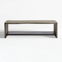 Yukon Weathered Grey Live Edge Solid Wood Storage Entryway Bench with Shelf