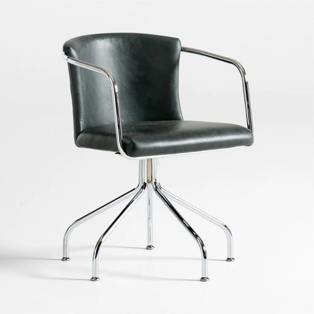 Yves Dark Green Blue Leather Swivel Office Chair